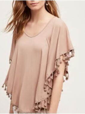 Anthropologie Eri + Ali Boho Tassel Flutter Sleeve Top -Md